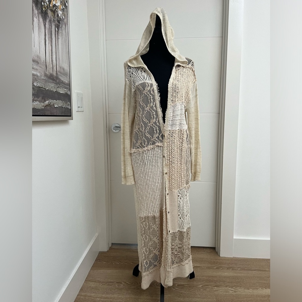 Free People light long cardigan with hood, size S